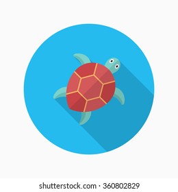 Sea turtle flat  icon with long shadow,circle,eps10,interface,button