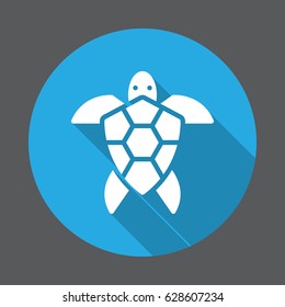 Sea turtle flat icon. Round colorful button, circular vector sign with long shadow effect. Flat style design