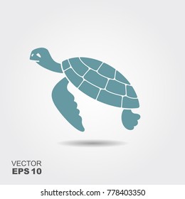 Sea turtle. Flat vector icon with shadow