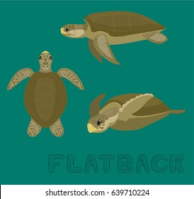 Sea Turtle Flatback Cartoon Vector Illustration