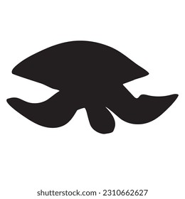 Sea turtle graphic icon. Isolated black silhouette of a sea green turtle on a white background. Side view. View from above. Vector illustration