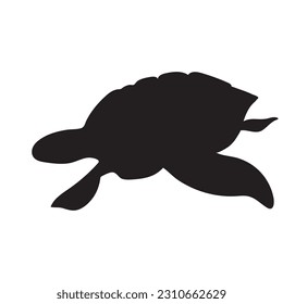 Sea turtle graphic icon. Isolated black silhouette of a sea green turtle on a white background. Side view. View from above. Vector illustration