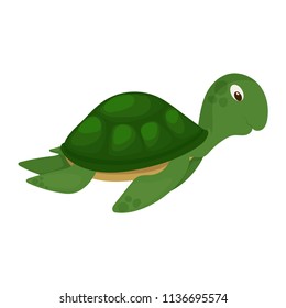 Sea turtle green ocean animal nature underwater wildlife marine character vector illustration. Swimming aquatic water reptile. Cartoon diving turtle.