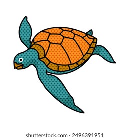 sea turtle halftone hand drawn color vector illustration