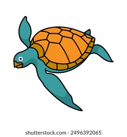 sea turtle hand drawn color vector illustration