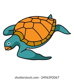 sea turtle hand drawn color vector illustration