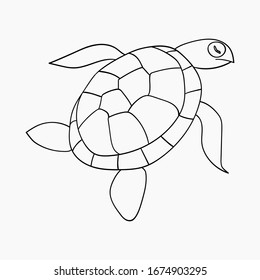 Sea turtle hand drawn doodle outline. Underwater inhabitant of the ocean sea for icons, logo, postcards, coloring books. Stock vector illustration isolated on white background.