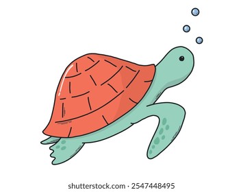 Sea turtle hand drawn illustration, cartoon element for apparel prints, stickers, cards, posters, banners, banners, etc. EPS 10