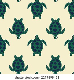 Sea turtle hand drawn vector illustration. Cute underwater animal seamless pattern for kids fabric or wallpaper.