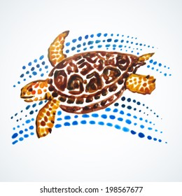 Sea Turtle Hand Painted.  Vector illustration. Hand painting. Illustration for greeting cards, invitations, and other printing projects.