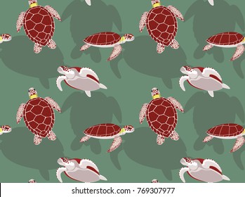 Sea Turtle Hawksbill Cartoon Seamless Wallpaper