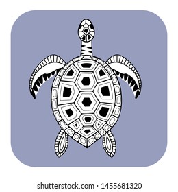 Sea turtle icon. Black and white graphic decorative image vector illustration