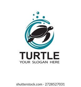 Icono de tortuga marina aislado con olas de agua sobre fondo blanco