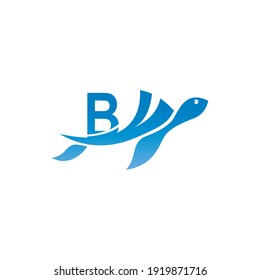 Sea turtle icon with letter B logo design illustration template