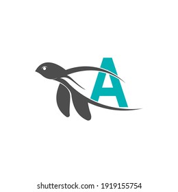Icono de tortuga marina con letra A plantilla de ilustración de diseño de logotipo