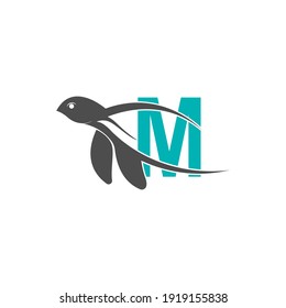 Sea turtle icon with letter M logo design illustration template