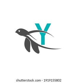 Sea turtle icon with letter Y logo design illustration template