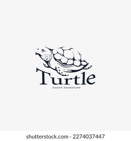 Sea turtle icon logo illustration with line art silhouette black style concept