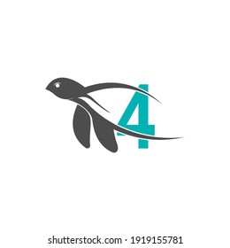 Sea turtle icon with number 4 logo design illustration template