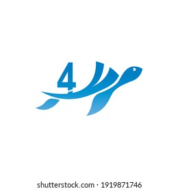 Sea turtle icon with number 4 logo design illustration template