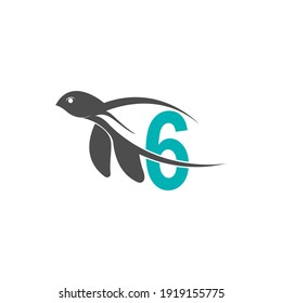 Sea turtle icon with number 6 logo design illustration template