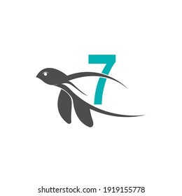 Sea turtle icon with number 7 logo design illustration template