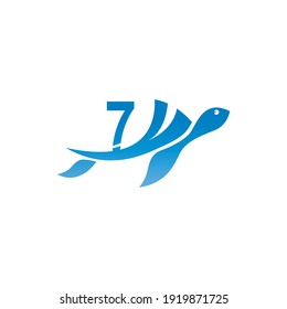 Sea turtle icon with number 7 logo design illustration template