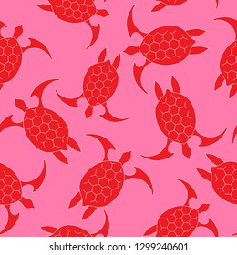 Sea turtle icon. Seamless pattern with red turtle turquoise on a pink background. EPS 10 Vector illustration.