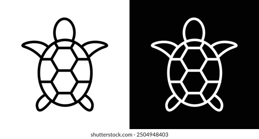 Sea turtle icon set in black and white stroke.