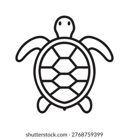Sea turtle icon, simple line art illustration of a turtle