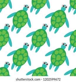 Sea turtle icon. Vector illustration. Cartoon style. Seamless pattern