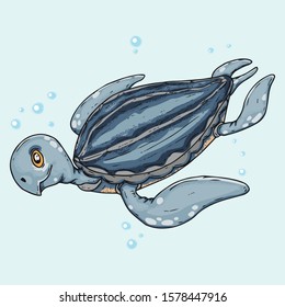 Sea turtle icon. Vector illustration of a cute sea turtle. Hand drawn cartoon sea turtle under water.