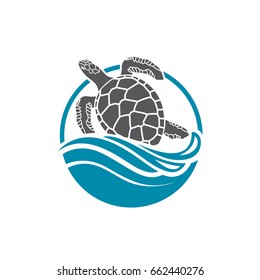 Sea Turtle Icon With Water Wave