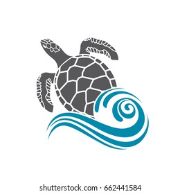 sea turtle icon with water wave