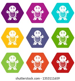 Sea turtle icons 9 set coloful isolated on white for web