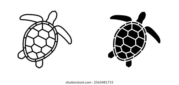 Sea turtle icons in outline and fill. vector illustration for ui.