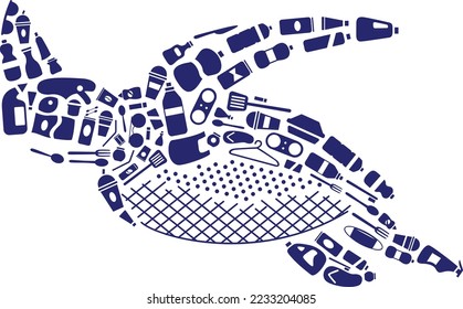 Sea Turtle Illustration Includes Marine Plastics Inside