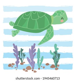 Sea turtle illustration sea summer kids print vector Cartoon character