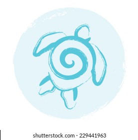 Sea Turtle Inside Circle Brush Vector Illustration