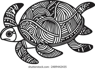 A sea turtle with intricate patterns with mandala design