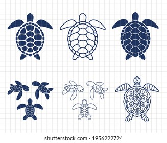 Sea turtle isolated. Summer clip art. Ocean life. Silhouette vector flat illustration. Cutting file. Suitable for cutting software. Cricut, Silhouette