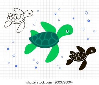 Sea turtle isolated. Summer clip art. Ocean life. Silhouette vector flat illustration. Cutting file. Suitable for cutting software. Cricut, Silhouette