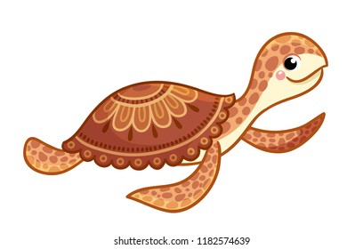 Sea turtle isolated. Vector illustration with a cute animal in cartoon style. Picture on a children's theme.