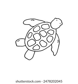 Sea turtle. Large sea animal. Doodle. Vector illustration. Hand drawn. Outline.