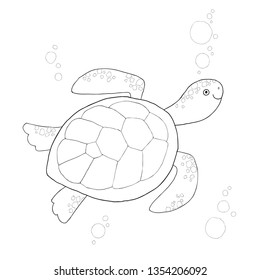 Sea Turtle Line Art. Sea Tortoise outline. Cartoon vector hand drawn eps 10 illustration isolated on white background in a flat style