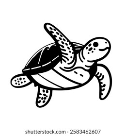 Sea turtle line drawing swimming.Vector illustration isolated on white background.