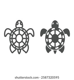 Sea turtle line and solid icon, animals and wildlife concept. Vector graphics. Tortoise animal sign on white background, outline style icon for mobile or web design