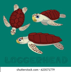 Sea Turtle Loggerhead Cartoon Vector Illustration