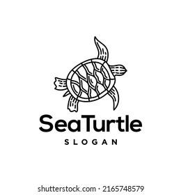 sea turtle logo design. doodle Line Art Style of Turtle logo design vector illustration. drawing of sea tortoise animal 