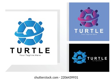 Sea Turtle Logo Design Protected Amphibian Marine Animal Icon Illustration, Vector Brand Corporate Identity